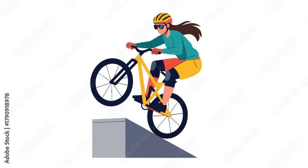 Fototapeta premium Woman Rides Bike Over Obstacle in Sport Illustration with Artistic Design