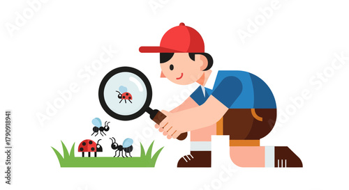 Young Explorer Investigates Insects And Admiring Their Intricate Patterns With Magnifying Glass
