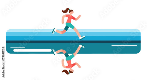 Woman Running Abstract Graphic Design Mirrored Image Representing Activity and Sport