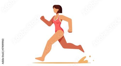 Woman Running on Beach With Splash Illustration, Perfect For Summer Themes