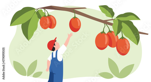 Youngster Reaching for Berries in a Lush Garden, Celebrating Summer and Freshness