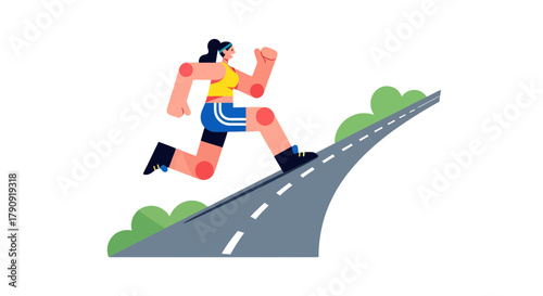 Woman Running Uphill: Energetic Illustration of Physical Activity and Determination