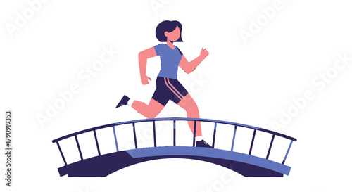 Woman Runs Across a Bridge, Showcasing Fitness and Athletic Endeavors in Color