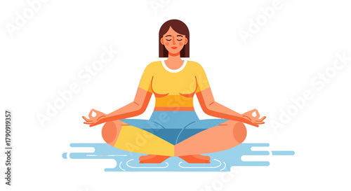 Zen Female Meditating In Lotus Pose With A Peaceful Aura Against Black Background