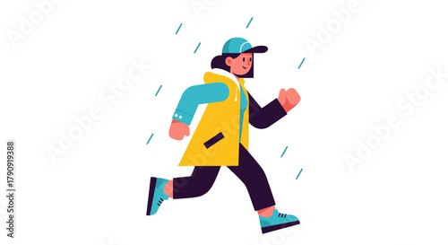 Woman Runs Energetically During A Rainy Day And Shows Optimism Despite the Weather