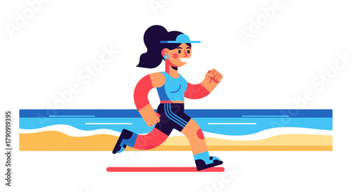 Woman Runs Energetically During Sunny Day Representing Health Lifestyle and Wellness