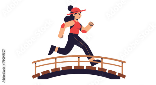 Woman Runs Over Decorative Bridge in a Dynamic Display of Movement and Exuberance