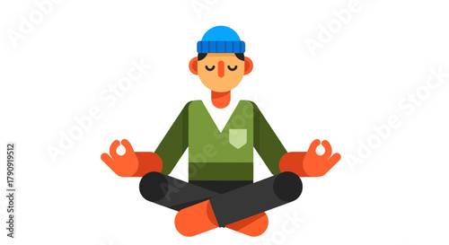 Zenful Gentleman Meditating Peacefully In Lotus Position Against Dark Background
