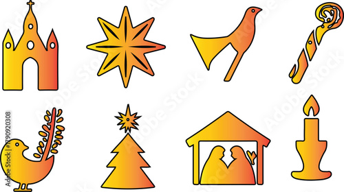 A Collection of Religious Symbols Representing the Christmas Season and Its Spiritual Significance Through Iconic Imagery