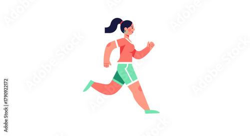 Woman Exercising In Motion With Sportswear Against A Black Background Illustration