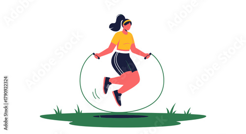 Woman Exercising With Jumping Rope In Illustrated Form On Black Background