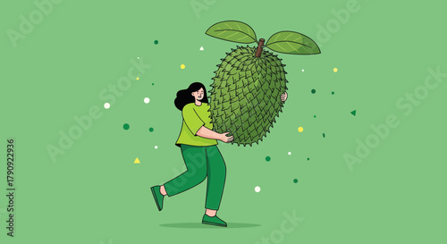 Woman Embraces Giant Soursop Fruit: An Artful Depiction Of Natural Abundance