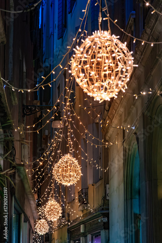 Illuminated Christmas street in Venice