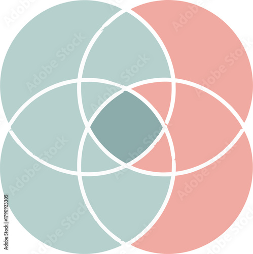 Abstract overlapping circles create modern, clean design representing connection, unity, and synergy in a soothing color palette