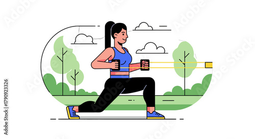 Woman Engaged In Exercise Resistance Training Outdoors Illustrative Vector Design