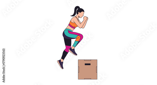Woman Jumping On Box in Training Depicting Cardio and Fitness Workout Routine