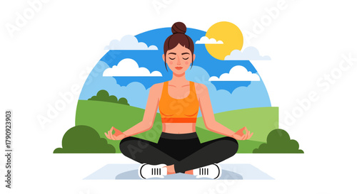 Woman Meditating Outdoors Finding Inner Peace And Tranquility In Nature's Embrace