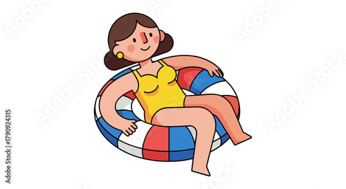 Woman Enjoying Leisure On Water With Her Inflatable, Summer Fun, Happiness