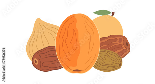 Vibrant Illustrated Display Of Various Fruits With A Black Background Design Composition