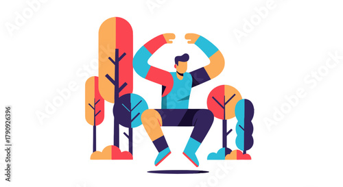 Vibrant Illustrated Figure Enjoying Nature Against the Dark Background