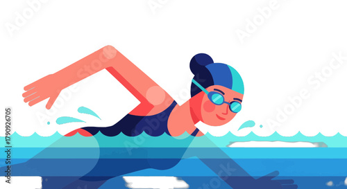 Vibrant Illustrated Swimmer Pushing Through Water With Goggles in a Dark Background