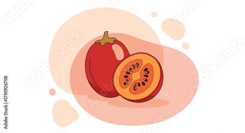 Vibrant Illustrated Tamarillo: A Delicious, Detailed Culinary Art Rendered in Vector Style
