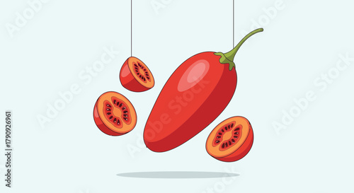 Vibrant Red Tomato Sections and Wholesome Tomato with Modern Contemporary Vector Design