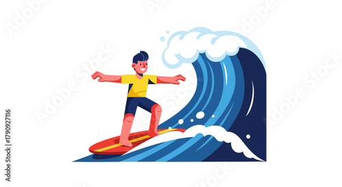 Vibrant Surfer Skillfully Riding a Towering Wave Amidst a Deep Evening Sky