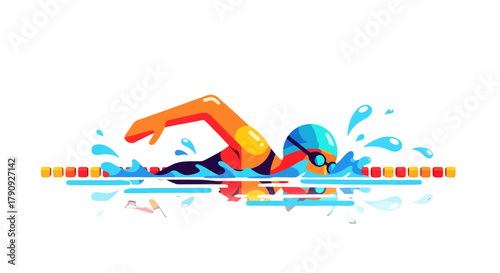 Vibrant Swimmer In Action Depicted With Modern Minimalist Vector Graphics