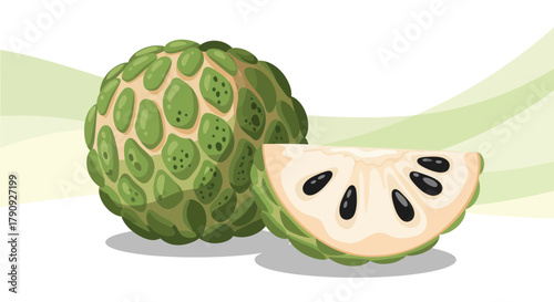 Vibrant Illustration of a Freshly Cut Custard Apple Showing Juicy Fruit Details For Design