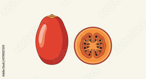 Vibrant Tometo Fruit In Whole And Sectional Views Against a Neutral Backdrop