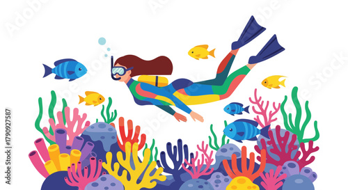 Vibrant Underwater Adventure Depicting Diver Exploring Colorful Coral Reef Environment