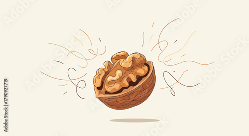 Vibrant Walnut Illustration With Energy Trails, Perfect For Food And Nature Designs