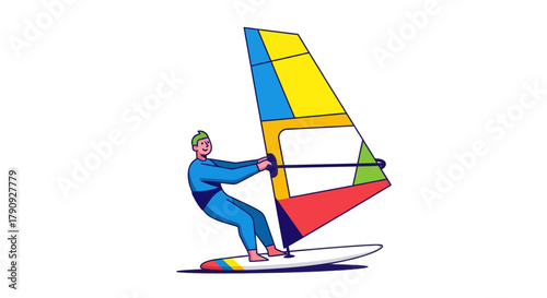 Vibrant Windsurfer Silhouetted Against Black Backdrop Depicting Sports and Adventure