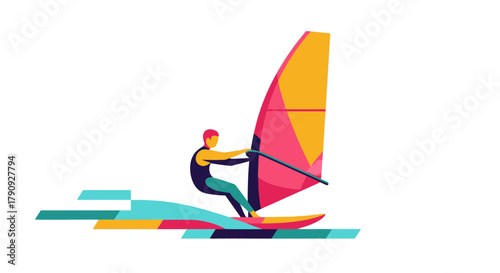 Vibrant Windsurfer Silhouetted Against Black Background Depicting Summer Recreation