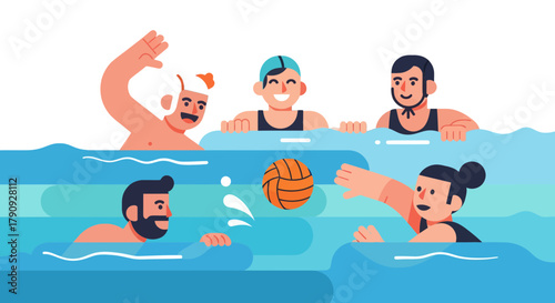 Water Polo Action: Animated Illustration Depicting a Lively Sporting Event