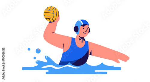 Water Polo Player Preparing To Throw The Ball, Vector Illustration On Black