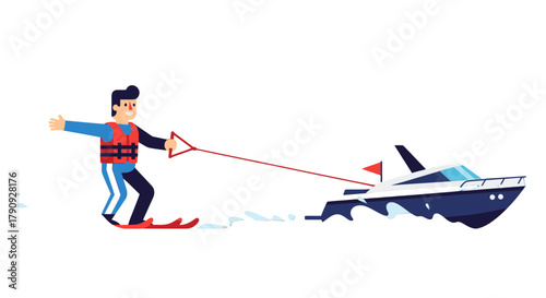 Water Skiing Enthusiast Being Pulled by a Yacht Enjoying The Amazing Sea Activities