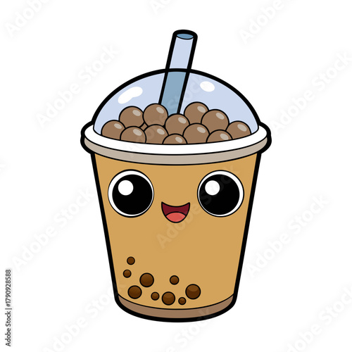 bubble tea cup with big eyes and tapioca pearls showing