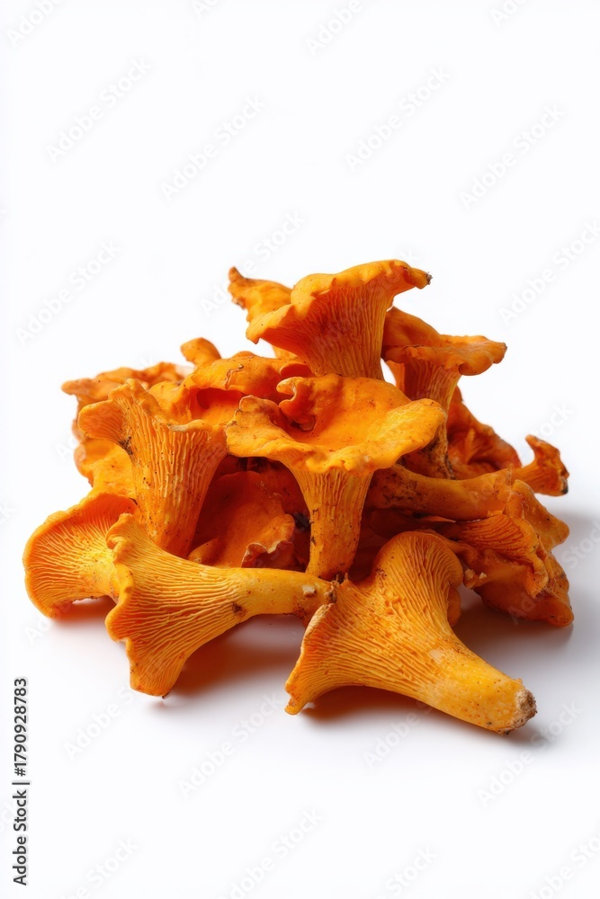 Fototapeta premium Fresh chanterelle mushrooms on white background