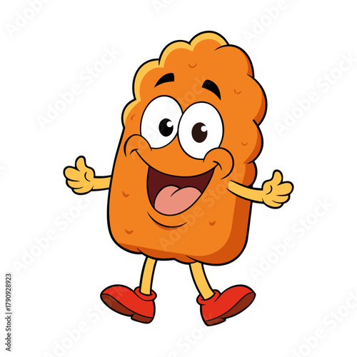 Happy cartoon vector illustration of a funny mini nugget with goofy smile