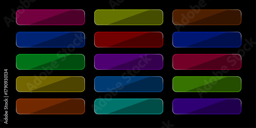 Glassmorphism UI/UX Menu Interface Vector Buttons Set, Editable AI file