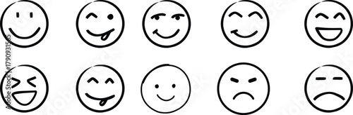 emoji face  Emoticon features emoji faces in   smile, happy, sad, angry, and surprised expressions color, simple line smiley face vector illustration. Doodle Emoji face icon set. Hand drawn sketch sty