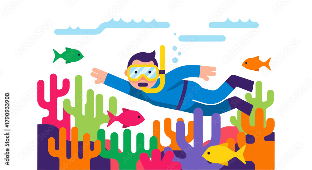 Fototapeta premium Underwater Exploration With A Diver Swimming Near Colorful Coral and Fishes