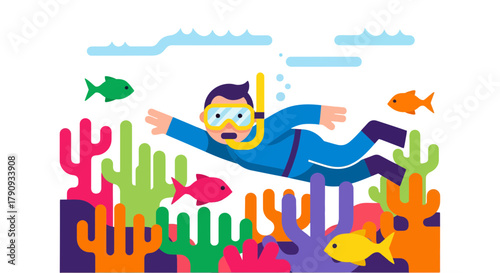 Underwater Exploration With A Diver Swimming Near Colorful Coral and Fishes