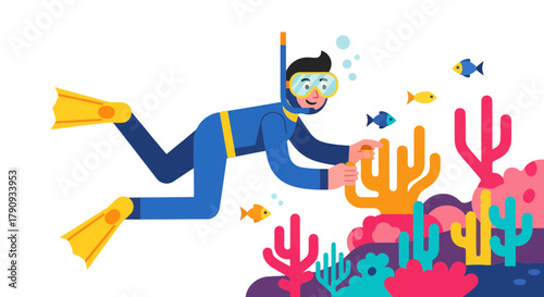 Underwater Exploration With A Scuba Diver And Animated Vivid Coral Reef