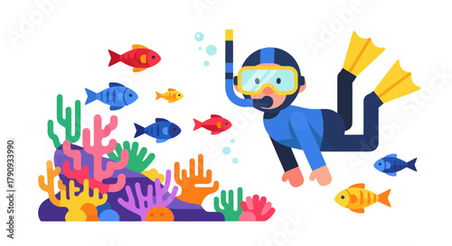 Underwater Exploration With A Scuba Diver And Diverse Marine Life Scene