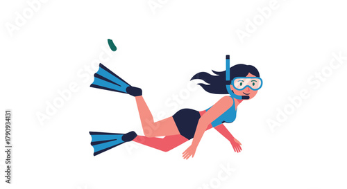 Underwater Explorer: A Woman Enjoying Snorkeling with Blue Fins in the Dark Sea