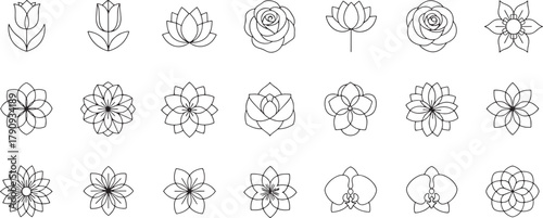 Minimalist line art flower icons Vector