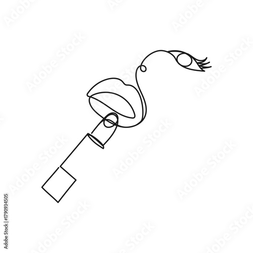 Minimalist line art of a woman lips with lipstick. Vector illustration for beauty, fashion, makeup, cosmetics, skincare, self-care, glamour projects.